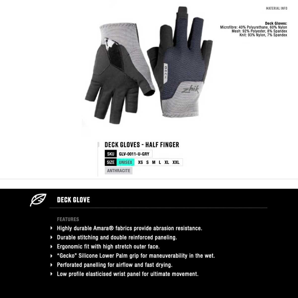 Zhik 2026 Half Finger Deck Gloves GLV-11 - Grey -