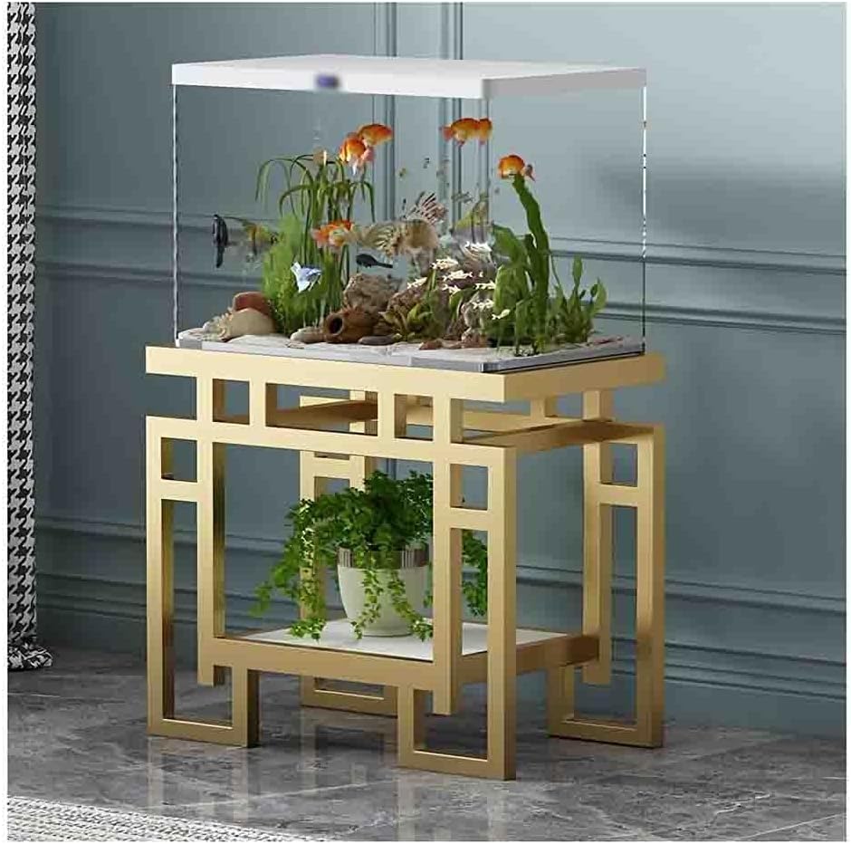 Fish Tank Stand, Heavy Duty Metal Aquarium Stand, Multi-Functional Storage Rack Bracket, Strong Load-Bearing Capacity﻿, 2-Tier Fish Tank Rack Shelf for Home Office(Gold,40x