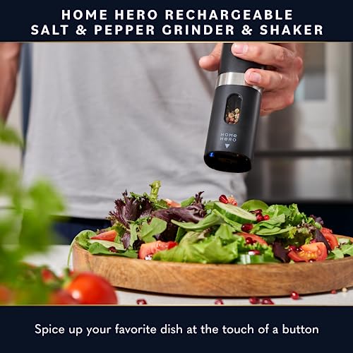 Home Hero Electric Salt and Pepper Grinder Set - Automatic Salt and Pepper Grinder Set Rechargeable. Electronic Salt and Pepper Shakers with LED Light, Electric Pepper Grinder & Salt Grinder, Set of 2 by Home Hero - Image 2