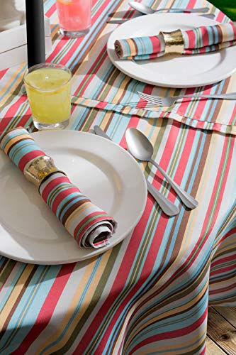 Dii Indoor/Outdoor Tabletop Collection Multi-Use, Machine Washable, Striped, Tablecloth, 60" Round W/Zipper, Summer Print #TOP6
