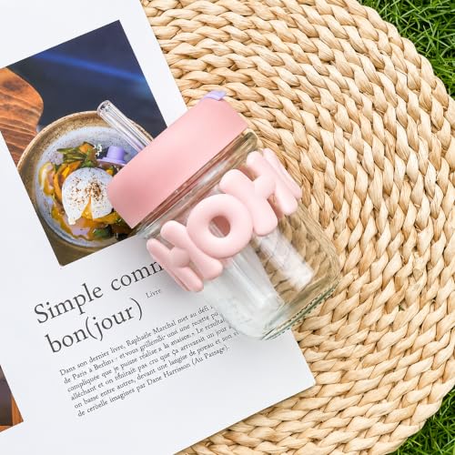 Image of Glass Tumbler with Lid & Straw - 350ml, Set of 1, Leakproof Drinking Cup, Silicone Sleeve, Reusable Iced Coffee Cup for Water, Juice, Milk, Bubble Tea & Gifts (Random Color)