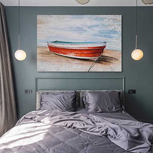 Vintage Poster Nautical Canvas Wall Art Hand Painted Red Boat Still Life Painting Modern Coast Pictu Wall Art Paintings Canvas Wall Decor Home Decor Living Room Decor Aesthetic 24X36Inch(60X90Cm) Fr #TOP7