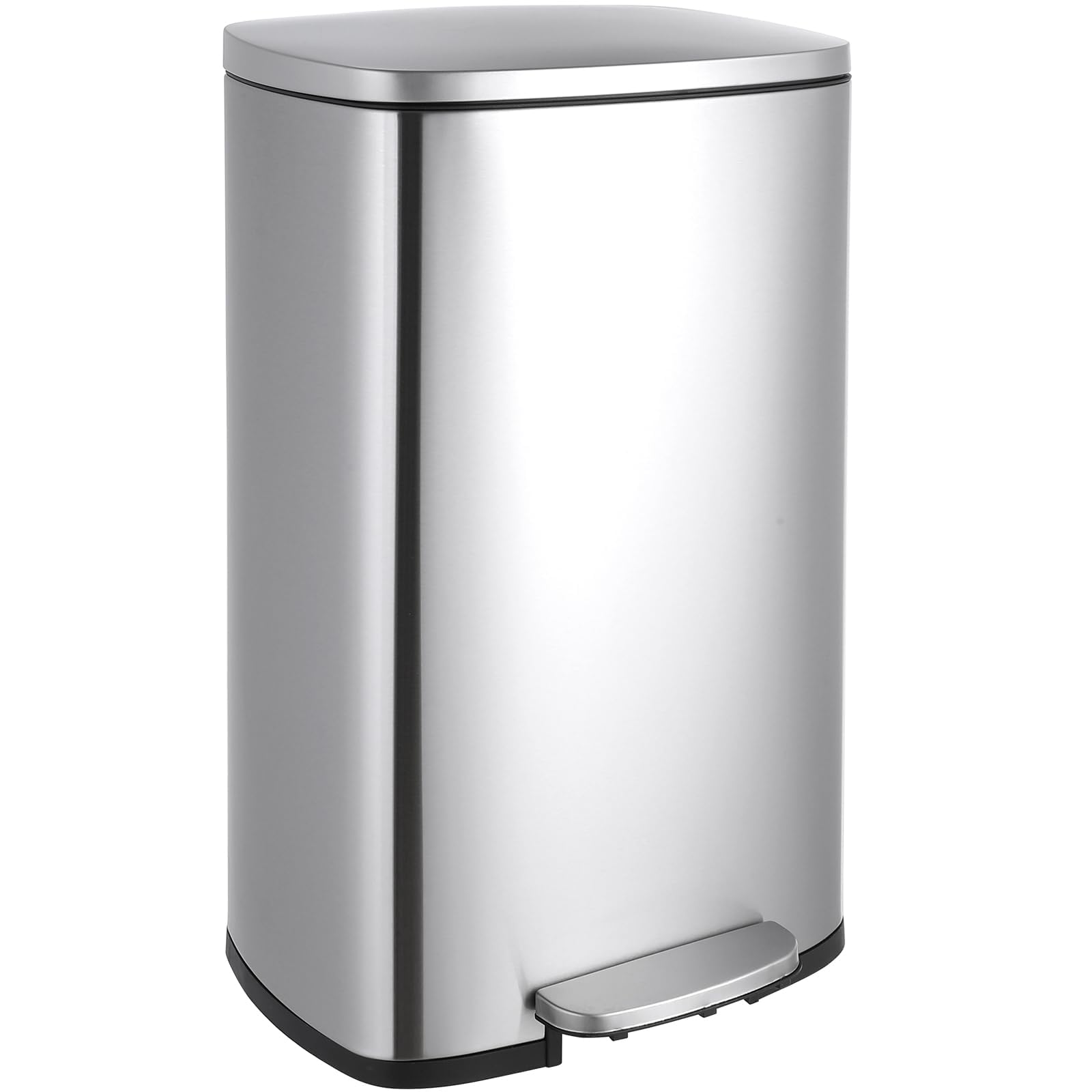 LIFERUN Pattumiera Cucina 50 Litri, Cestino a Pedale in Acciaio con Coperchio a Chiusura Morbida, Secchio Interno, 50 l Cestino per Interno Cucina, Bagno, Ufficio, Argento
