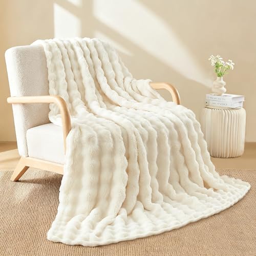 Kuscheldecke - 150x200 cm Warme Flauschig Decke, Bubble Decke für Wohnzimmer Bett Sofa Schlafzimmer Büro Aesthetic Blanket, Weiche Wohndecke Beige
