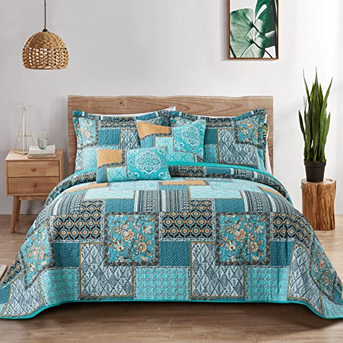 BEDIFANY 3 Pieces Cotton King Size Quilt Sets, King Bedspread Lightweight Quilted Reversible Coverlets Farmhouse Quilt Bedding Sets Boho King Quilt Set for Bed Decorations for All Seasons