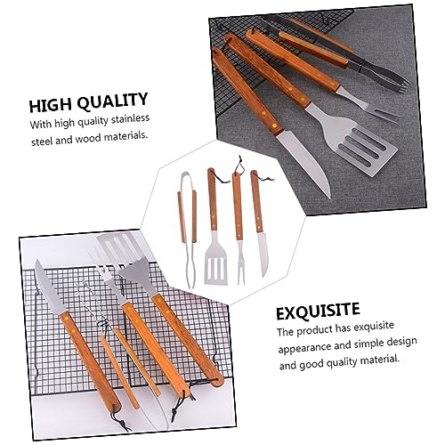 Set de 4 utensilios para parrilla con mango de madera miniatura 3