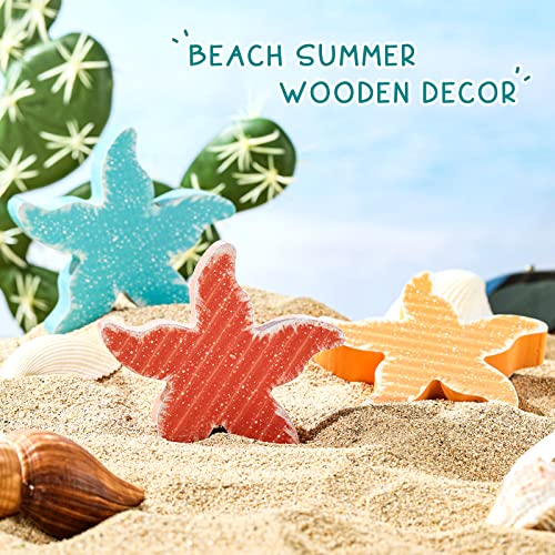 3 Pcs Ocean Beach Tiered Tray Decor Items Mini Summer Wooden Sign Set Farmhouse Rustic Wood Decorative Nautical Baby Shower Decorations For Home Office Bedroom Table Shelf Desk (Starfish) #TOP5