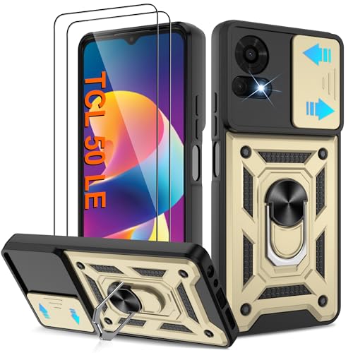 Coque TCL 50 LE avec 2 verres trempés étui antichoc doré Atump