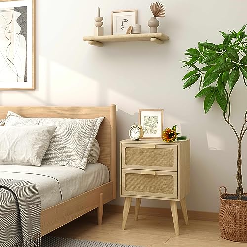 Image of YAUKOMEL Rattan Nightstand, Natural End Table, Bedside Table