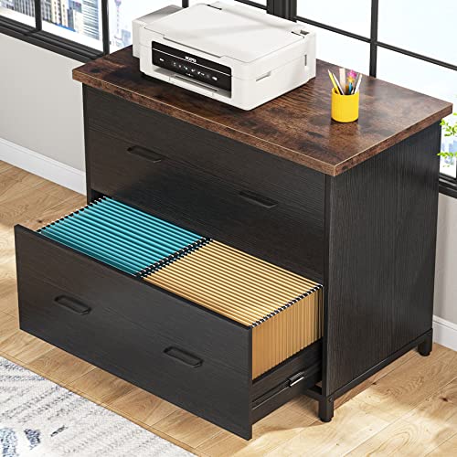 Tribesigns 2-Drawer File Cabinet, Wood Lateral Filling Cabinet Printer Stand Office Credenza Storage for Home Office, Letter Size (Black and Brown)