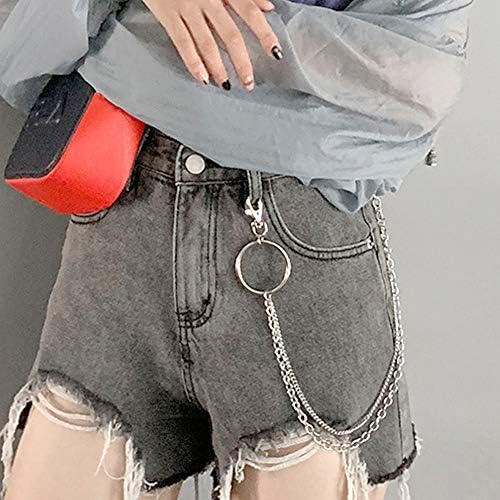 Ceqiny 2 Layer Pocket Chain Feather Jeans Chain Women Pants Chain Waist Chain Belt Chain Hip Hop Punk Chain DIY Motorcycle Jean Gothic Rock Key Chain with Lobster Claw Clasp Trigger Snap Hook for Men