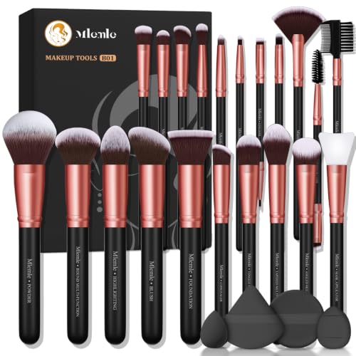Image of Makeup Brushes Set, Mlemle Professional 25 Pcs Makeup Kit, Include Foundation Powder Blush Concealers Eye shadows 21 Pcs Makeup Brushes and 2 Powder Puff, 2 Makeup Sponge(B01-RoseGold)