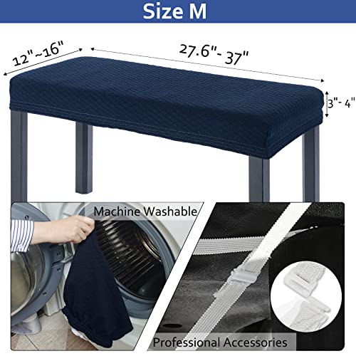 Buyue Luxury 2-Person Piano Bench Cover, (27.7"- 37") Lx (12"- 16") W Stretch Jacquard Washable Rectangle Footstool Slipcover (M, Navy Blue) #TOP2