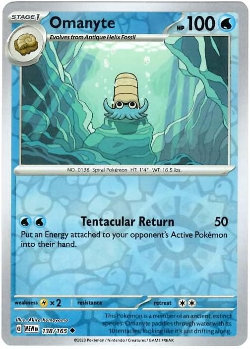 Pokemon - Omanyte 138/165 - Pokemon 151 - Reverse Foil - Single Card