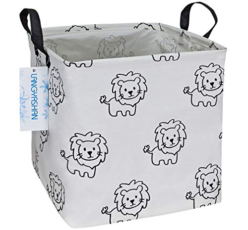 Image of LANGYASHAN Square Storage Baskets Waterproof Canvas Children Laundry Nursery Hamper for Shelves Gift Baskets Toy Organizer Room Decor(Lion)