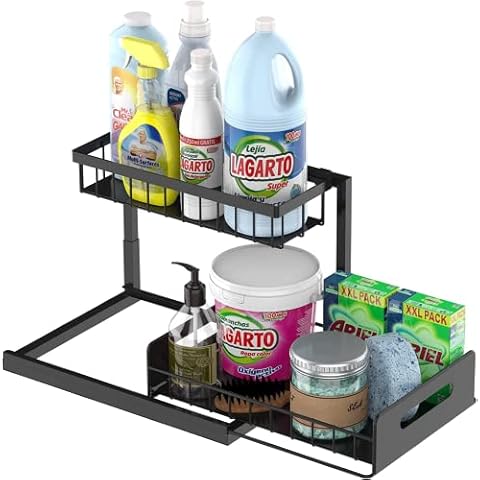 Under Sink Organizer, Bukfen Pull Out Cabinet Organizer 2-Tier Slide Out Sliding Shelf Under Cabinet Storage Multi-Use for Under Kitchen Bathroom Sink Organizers and Storage Cover