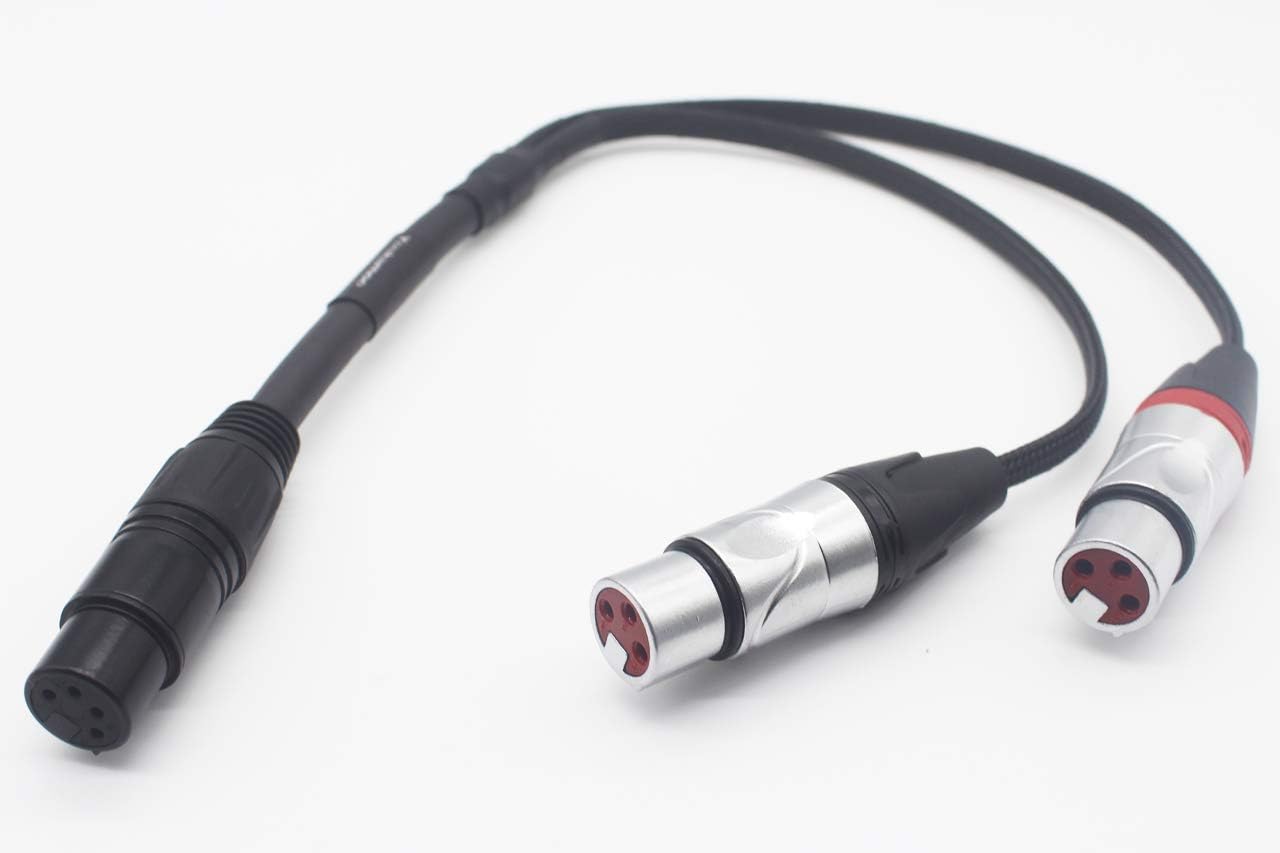 Youkamoo 4 Pin XLR Female to Dual 3 Pin XLR Female Silver Plated Audio Headphone Adapter Cable 1 FT
