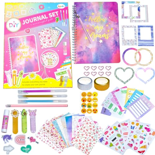 Yowamho DIY Journal Kit for Girls, Journal Set for Teenage Girls Ages 4+, Stationery Set, Scrapbook & Diary Supplies Set, Journaling Notebook Art Crafts Kit, Great for Birthdays, Holidays(Pink A)