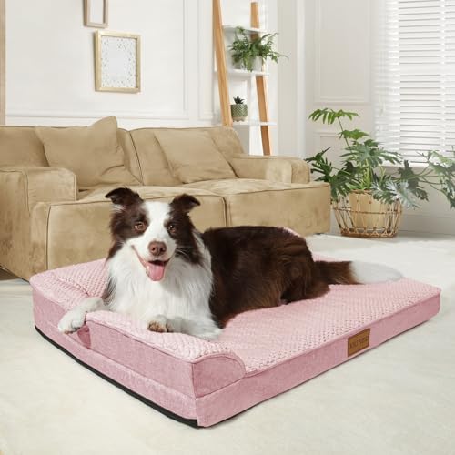 Jolifield Orthopedic Jacquard Dog Bed for Medium Dogs 91x61cm, Waterproof L Shaped Medium Pet Sofa Bed with Washable Removable Cover, Non-Slip Soft Warm Comfortable Pet Couch Sleep Mat, Pink - Image 3
