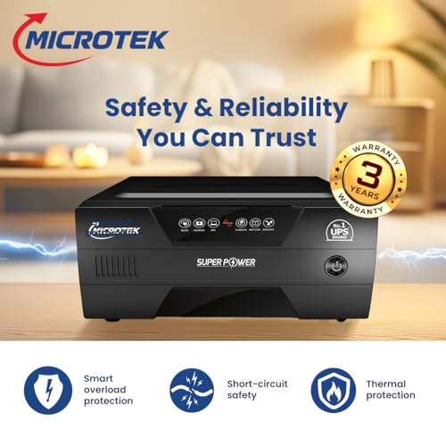 Image of Microtek Inverter for Home, Office & Shops | Super Power New 1200 12V Pure Sine Wave 1115VA / 925W UPS | Wide Voltage Range | High Efficiency | 3 Years Warranty