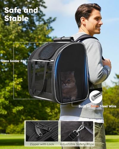 pecute Rucksack Hunde & Kleine Katzen 5kg, Katzentrage, Haustier Handtasche und Rucksack, Haustiertrage mit belüftetem Design, Faltbarer Haustiertrage-Rucksack für Hunde und Katzen, Dunkelgrau
