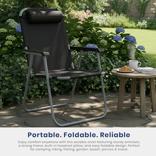 Image of Pivalo Camping Chair with Adjustable Pillow and Arm Rest Portable & Lightweight Foldable Garden Fishing Chairs for Travelling Outdoor Beach Hiking (Large,Black)