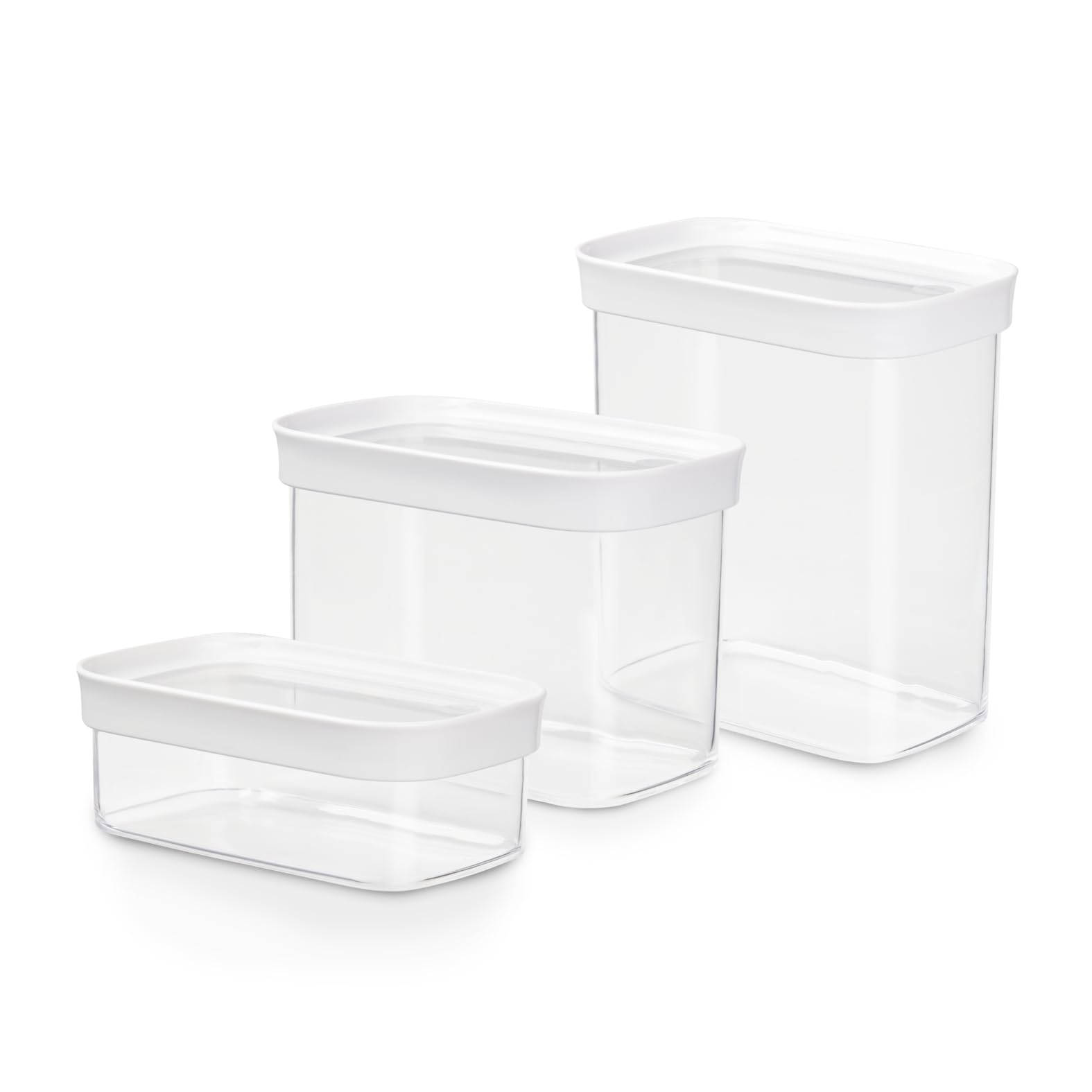 Emsa Optima 3-teiliges Trockenvorratsdosen-Set, 0,45, 1, 1,6 Liter, rechteckig, 100 Prozent sicher, hygienisch, platzeffizient, Frischedichtung, transparentes Design, Schnappverschluss, N1142700