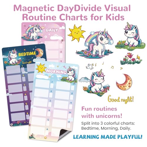 Image of JJPRO Magnetic Bedtime /Morning /Daily Reward Routine Chart for Kids with Reward Jar-Bedtime Routine Chart,Reward Jar for Kids,Daily Checklist Reward Chart for Toddlers,Visual Schedule Board -Unicorn
