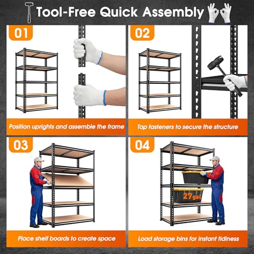 Image of 2000LBS Storage Shelves Heavy Duty,5-Tier Metal Shelving Unit for Pantry Garage Laundry Room,Adjustable Utility Storage Rack with Steel Frame & Thick MDF Boards,27.8 inchW x 12 inchD x 60 inchH, Black,4 Pack