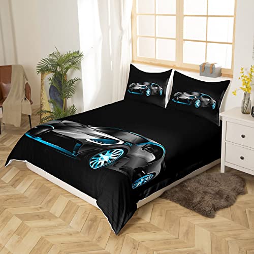 Loussiesd Racing Car Bedding Set for Boys Kids Teens Men Extreme Speed Sports Themed Comforter Cover Competition Bedroom Decor Double Size 3 Pcs (1 Duvet Cover +2 Pillow Shams) - Image 2