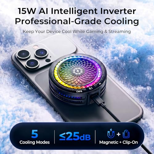 Image of MOBILIFE Phone Cooler, 15W Magnetic Mobile Cooler for Gaming, Instant Cooling Fan with Semiconductor Technology, 5 Cooling Modes, RGB Lighting, Gaming Cooler for Smartphones
