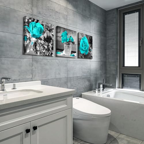 DZRWUBHS Large Wall Art For Living Room 3 Piece Wall Decor For Bedroom Black And White Paintings Flowers Pictures Blue Rose Boho Office Wall Art Prints Ready To Hang Room For Girls Home Decoration
