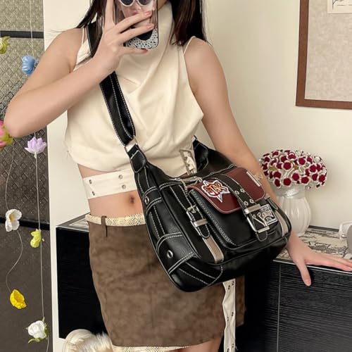 Vintage Messenger Bag Y2k Cross Decor Bag Gothic Emo Leather Tote Bag Crossbody Bag Lolita Shoulder Bag for Women3