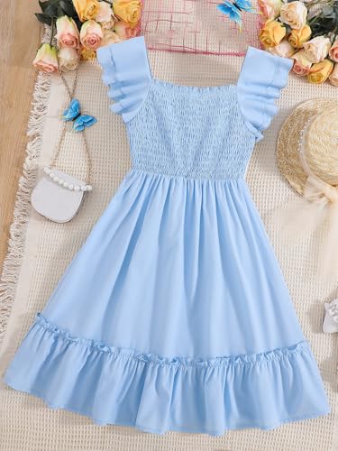 Floerns Girl's Flounce Cap Sleeve Square Neck Ruffle Layered Hem Smocked A Line Dresses2
