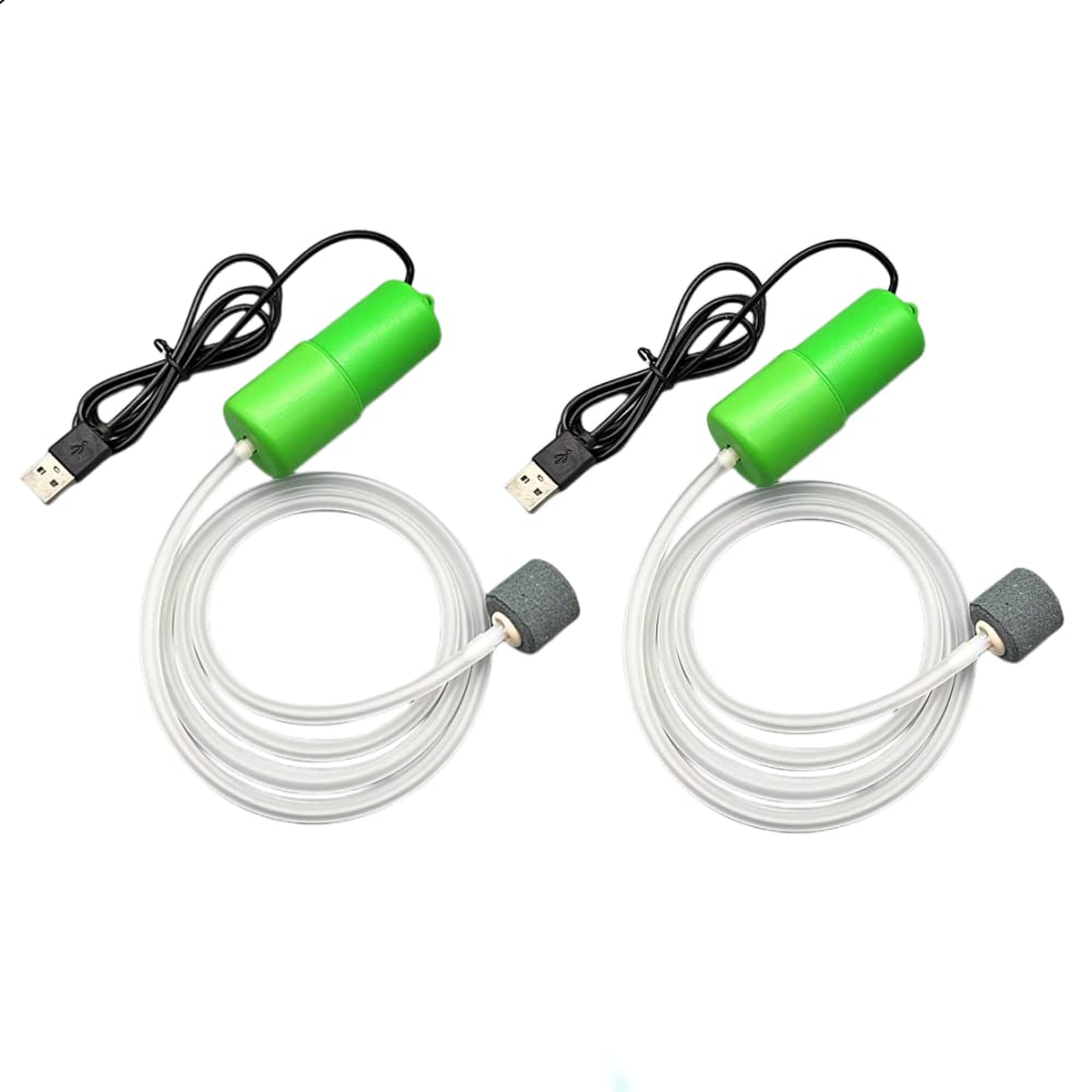 2PCS Aquarium USB Air Pump Portable Mini USB Aquarium Oxygen Air Pump Silent Energy Saving Fish Tank Air Pump (Green * 2)