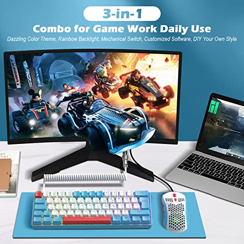 Image of 60% Mechanical T60 Gaming Keyboard Mouse Combo, Wired Red Switches Portable LED Rainbow Backlit Mini 62 Keys Anti-Ghosting Gaming Keyboard with Coiled Cable, RGB Backlit Programmable M8 Mouse (Blue)