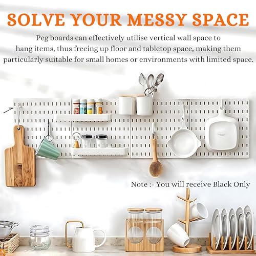 Image of SUNCHHAYA Peg Board, Pegboard for Wall Organizer, Peg Board for Wall As Kitchen Organizer, Desk Organiser, Kitchen Storage Rack Mounted with Pegboard Accessories (Black)