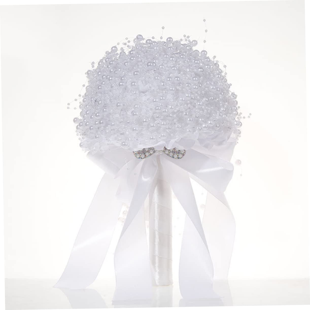 Ciieeo Bouquet Sposa Matrimonio in Perle Artificiali Bianco | Celebrazioni Nuziali e Feste, Elegante Composizione da Portare, Idea Scenica per Sposa