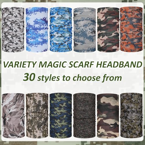 Image of Tarpop 12 /30 Pcs Neck Gaiters Scarf Elastic Wrap Headband Sweat Absorbing Bandana for Women Men Sports Yoga Running