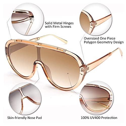 FEISEDY Sunglasses Women Oversized One Piece Frame UV400 Sun Glasses Trendy Retro Shades B25804