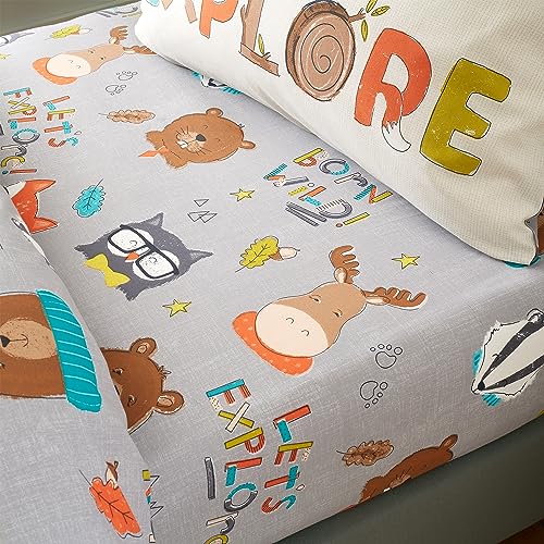 Catherine Lansfield Woodland Adventure Single Fitted Sheet Grey, Gray