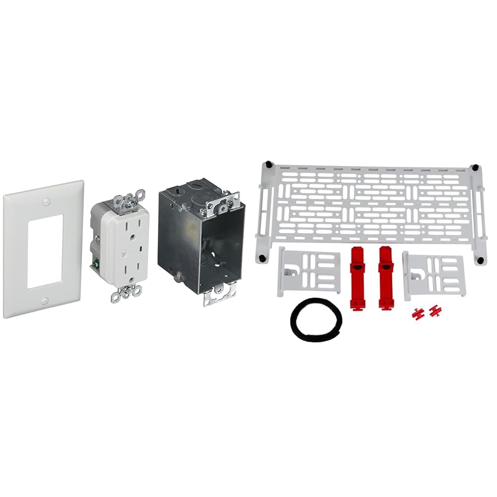 Legrand OnQ Duplex Outlet Kit Provides Power Surge Protection Networking 36456902V1, On-Q AC1050-EMK Mounting Plate White/Red Combo