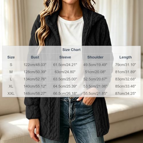 Womens Fleece Hooded Jacket Long Sleeve Open Front Cardigan Thick Warm Coat - image 6