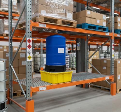 Bac de rétention pour bidons 80L protégeant vos sols avec caillebotis jaune