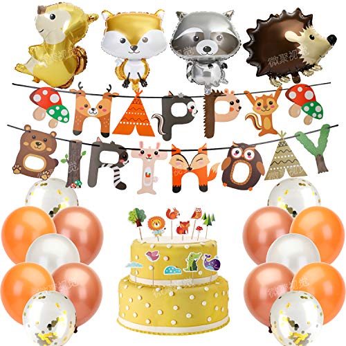 KATELUO Decorazioni Compleanno Animali,Buon Compleanno Banner,Palloncini Animali,Palloncini in Lattice,Animale Torta Toppers,Adesivi Animali,Compleanno Festa Decor per Ragazzo e Ragazze