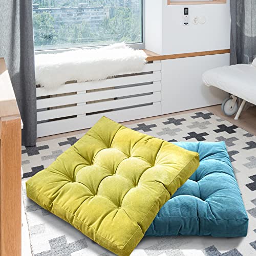 Egobuy Meditation Floor Pillow, Square Large Pillows Seating For Adults, Green Tufted Corduroy Cushions For Outdoor Yoga Tatami Fireplace Living Room, Memory Foam Filing, Green, Cushion 22 X 22 Inch #TOP1