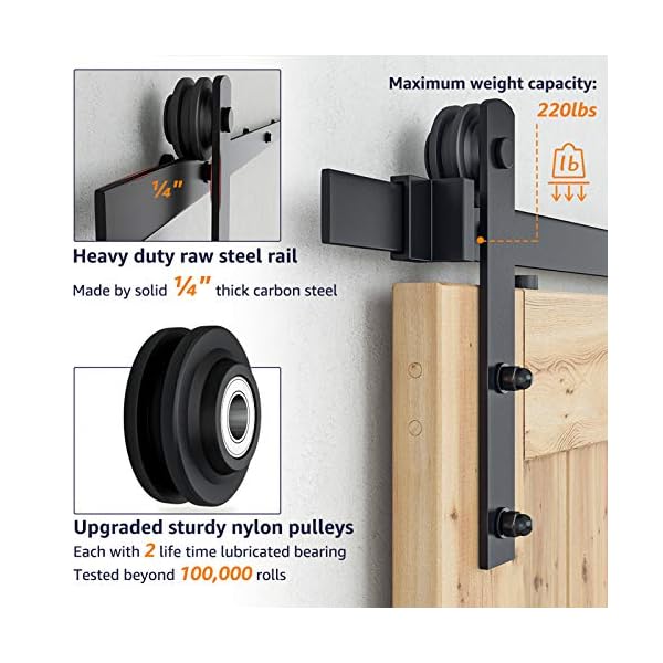 SMARTSTANDARD 6.6FT Barn Door Hardware kit, Barn Door Track, Sliding Door Hardware kit, Smoothly and Quietly -Heavy Duty Sturdy -Easy to Install, Fit 36"-40" Wide Panel (I Shape Hanger) - Image 5