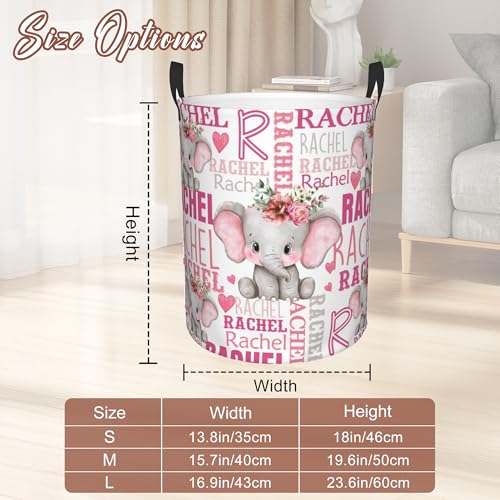Image of Custom Name Laundry Hamper, Personalized Elephant Laundry Basket with Name for Boys Girls Kids Men Women, Customized Name Dirty Clothes Basket Gifts for Clothes Toy Bathroom Bedroom Laundry Room Dorm