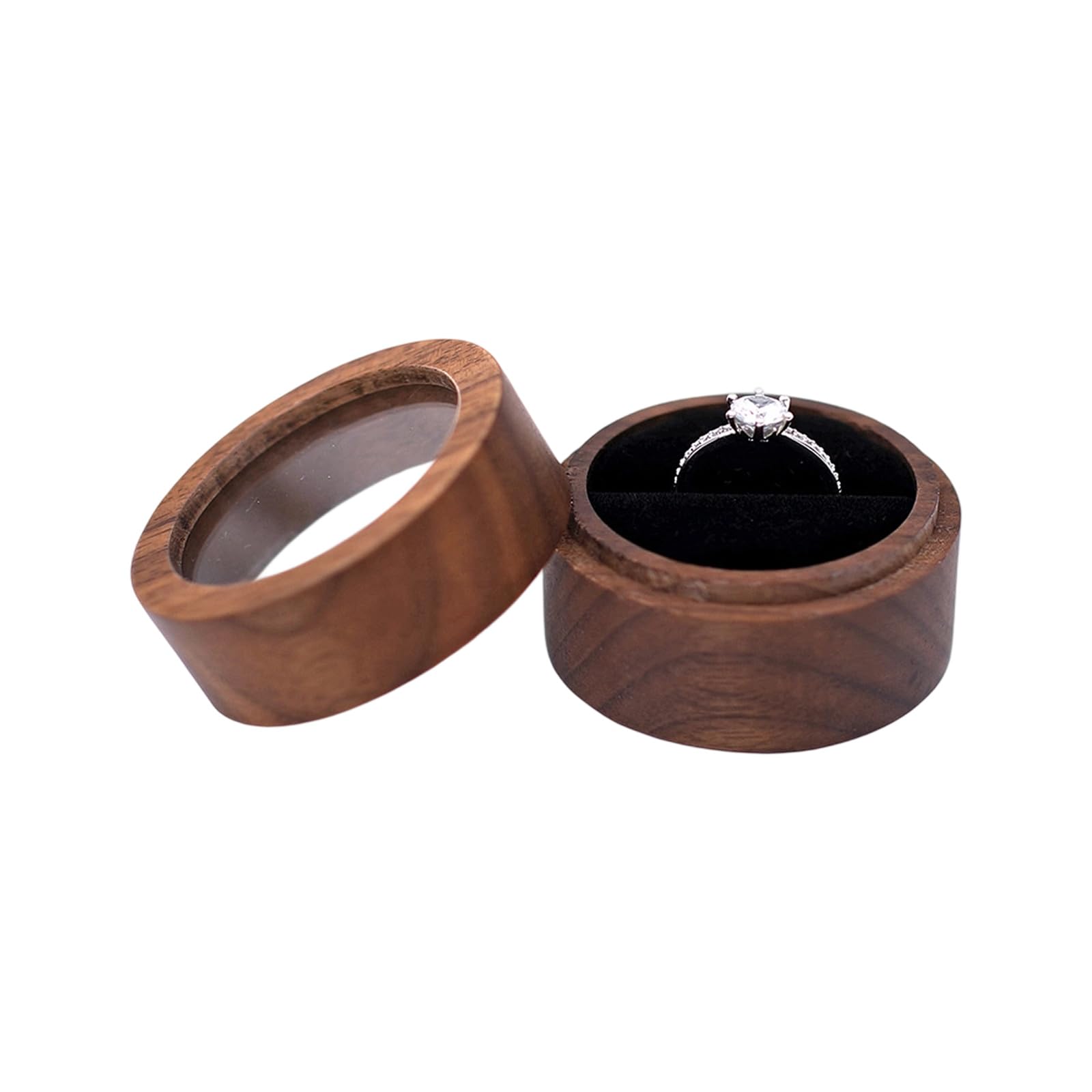 Tsophreniq X Round Wood Rings Holder Wedding Rings Display Case Jewellery Organiser Storage Chest For Engagement Proposal Anniversary Container