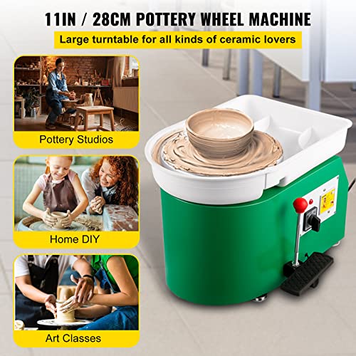 Image of VEVOR Pottery Wheel for Adults, 11in Forming Machine, Adjustable 60-300RPM Speed, Handle & Foot Speed Control, ABS Detachable Basin 18pcs Sculpting Tools Kit for Beginners, 350W Green